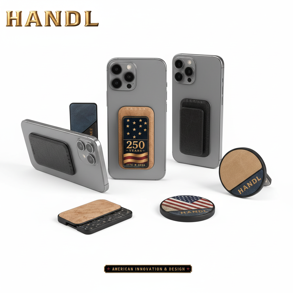 HANDL phone grip holder with red palm tree design